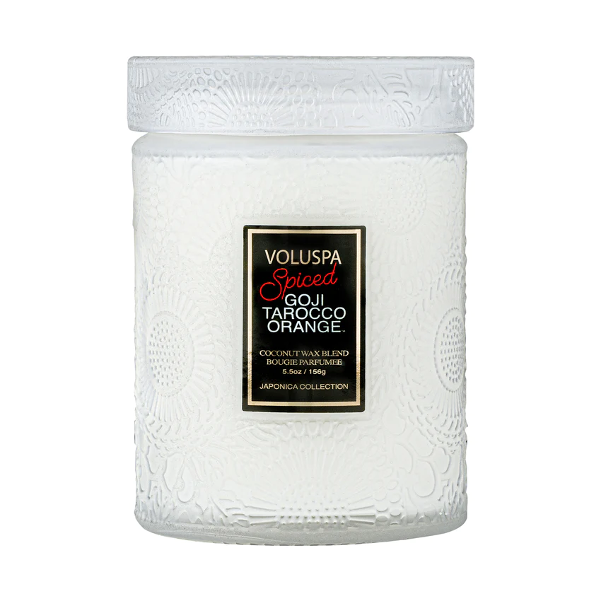 Voluspa Spiced Goji Tarocco Orange Small Jar Candle at Renata's Organic